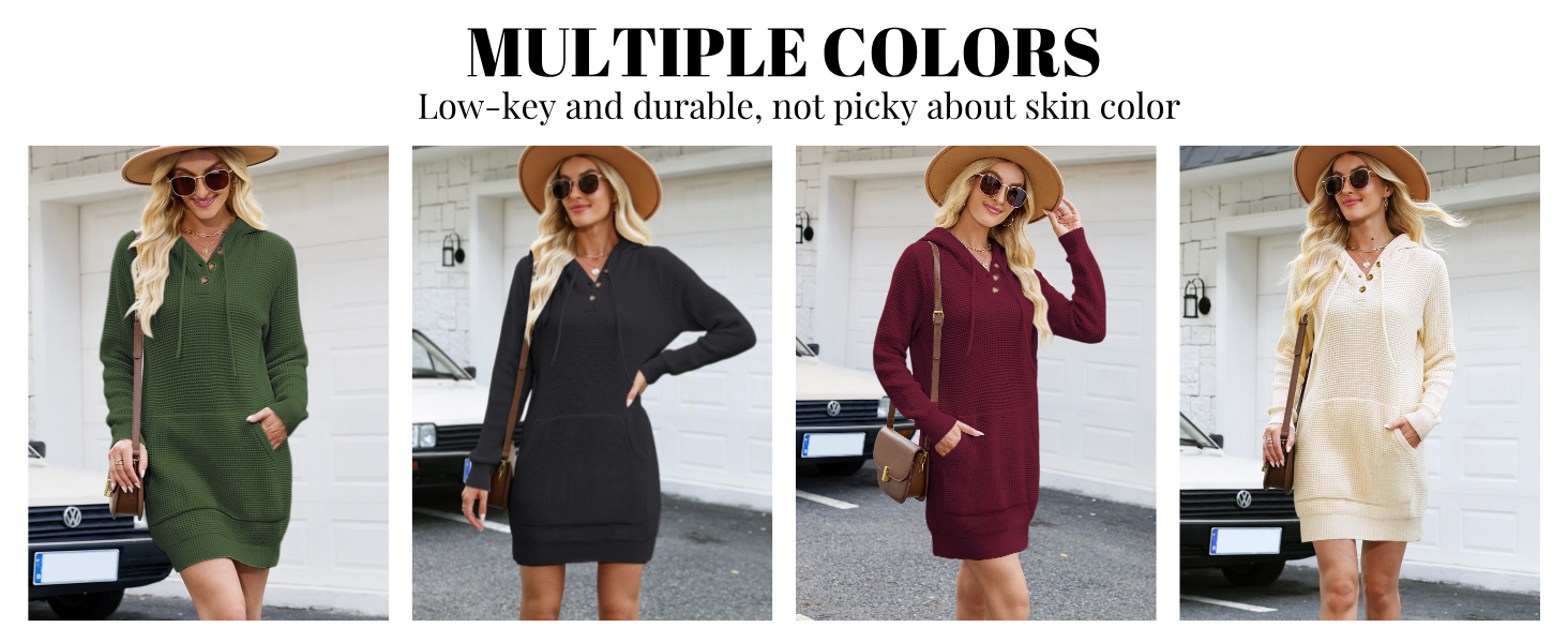 CiCiBird Women Fall Sweater Dress Knit V Neck Pullover Casual Long Sleeve Pullover Short Dresses