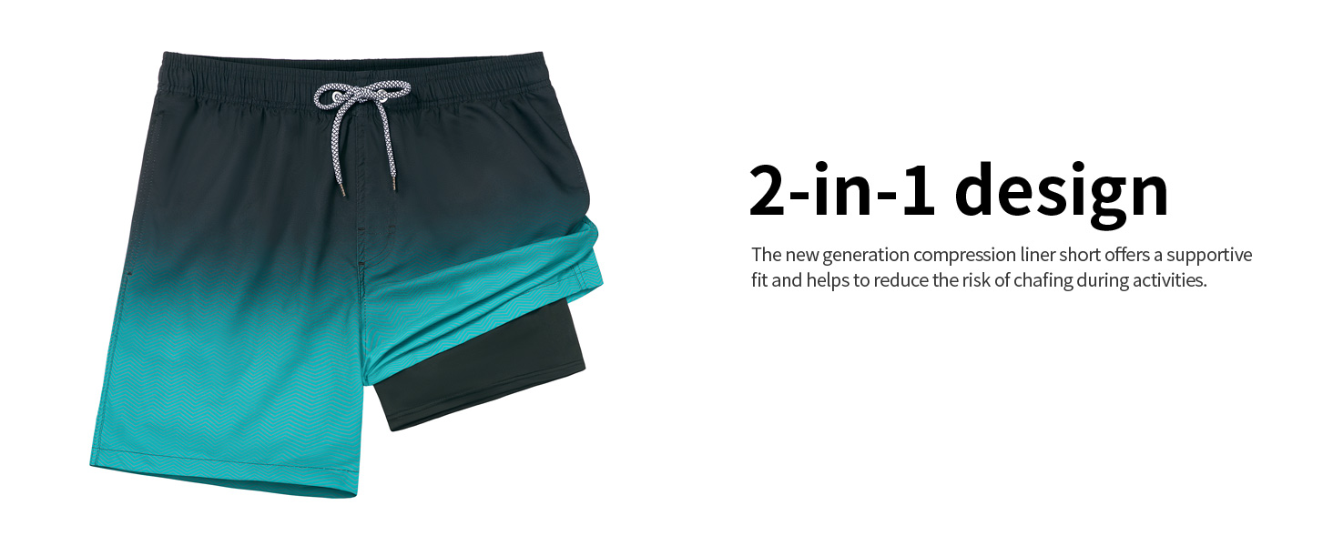 Mens Swim Trunks with Compression Liner