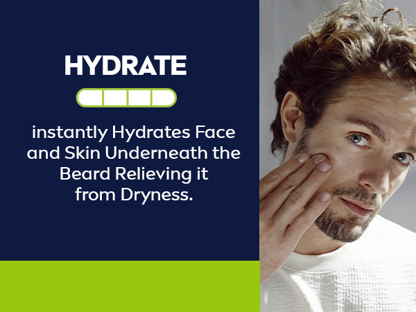Hydrate: Instantly hydrates face and skin underneath the beard relieving it from dryness