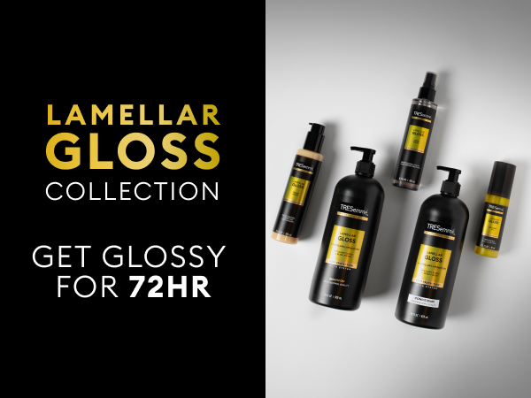 TRESemmé Lamellar Gloss full product collection on white background.