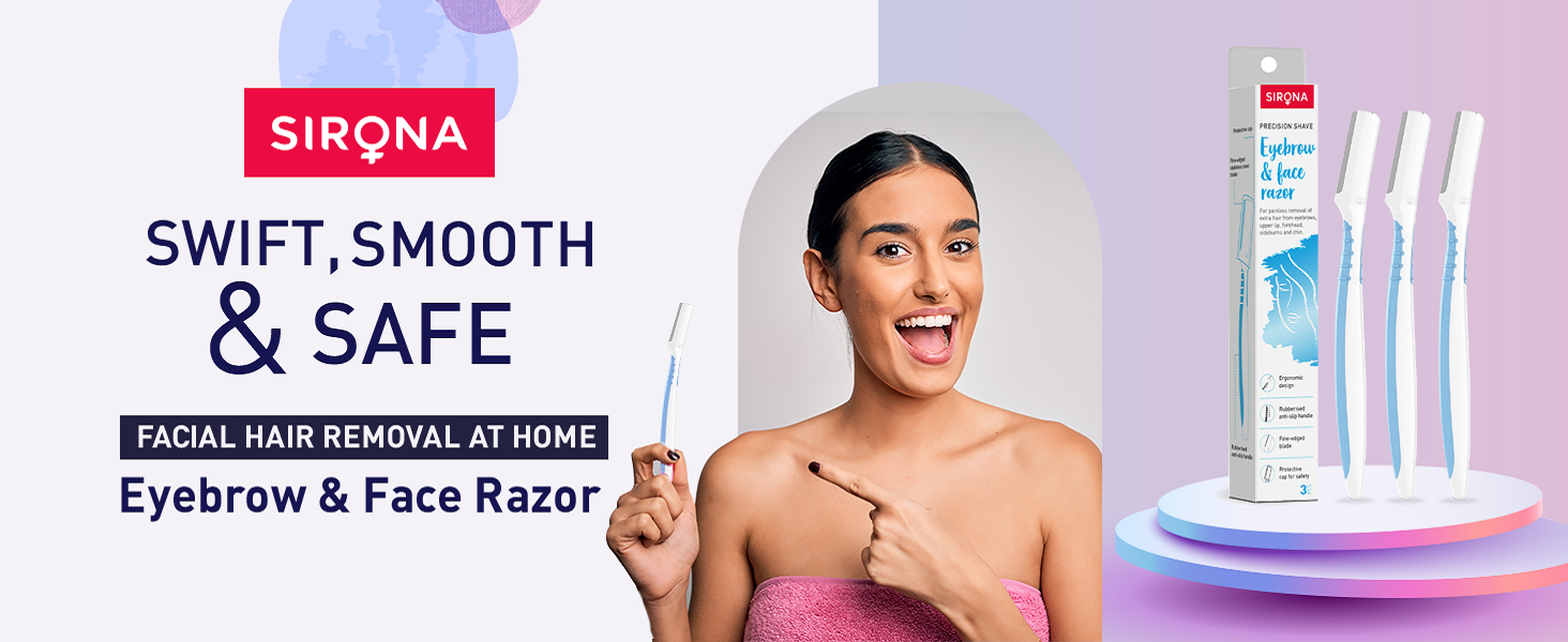 Sirona Reusable Face Razor for Women 3 Razors (Blue) Painless Facial
