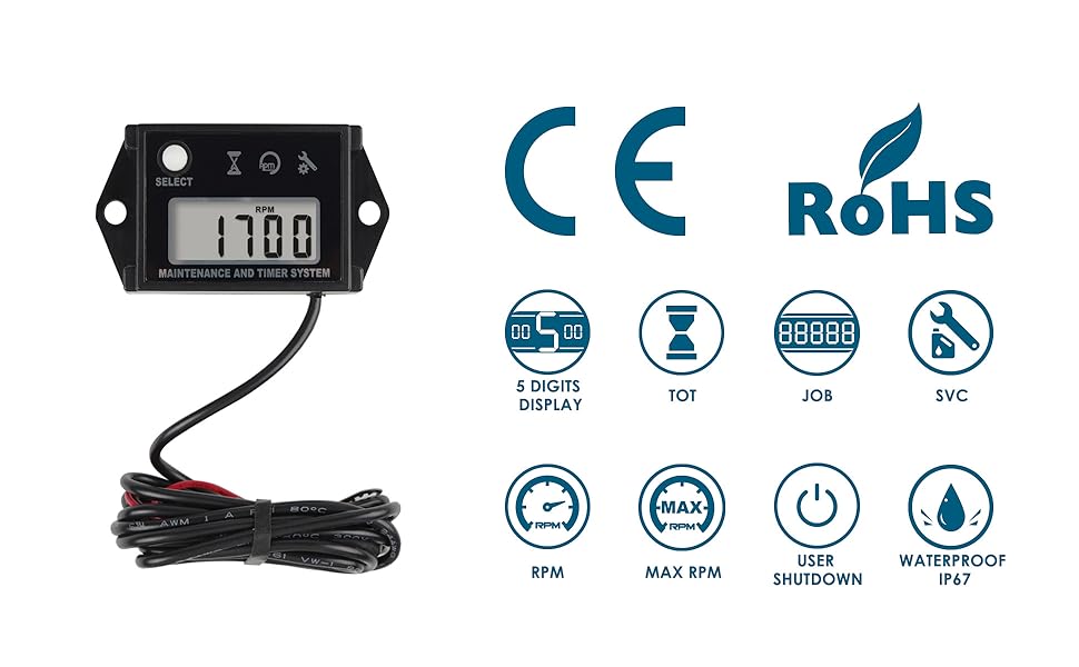 Amazon.com: Runleader Digital Hour Meter Tachometer for