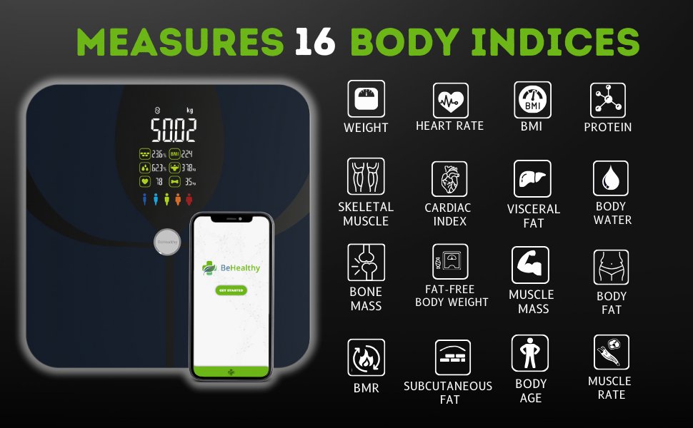 Body Fat Smart Bluetooth Scale, 16 Body Composition Analyzer, Smart Scale with BMI, Fat Percentage, Muscle Mass, Large LCD,Syncs with iOS/Android Fitness Apps, 400 lbs Capacity - Dark Blue 14 Measures 16 body indices. weight, heart rate, BMO, protein, water, muscle, fat, bone mass, etc