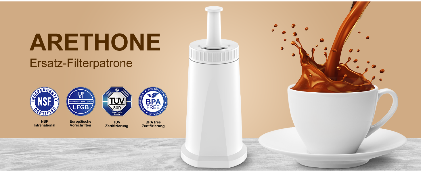 ARETHONE Wasserfilter für Kaffeemaschinen Ersatz, 4 Stück TÜV SÜD