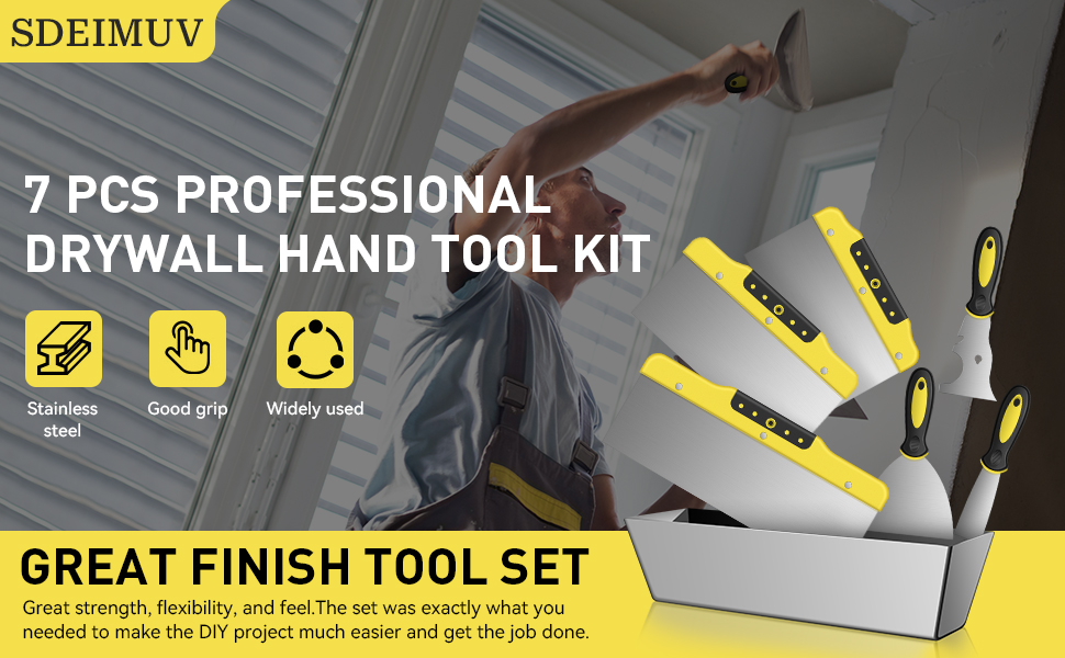 Drywall Knife Set, 7 Pieces Stainless Steel Drywall Hand