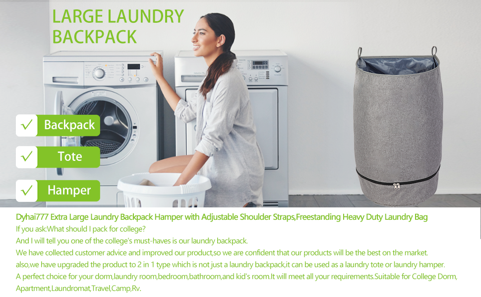 Backpack Bag Large Heavy Duty Laundry Hamper 2 in 1 with Adjustable Shoulder Straps,Dirty