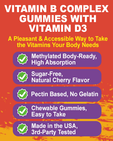 b complex vitamins gummies with vitamin d3 for energy, mood and overall health
