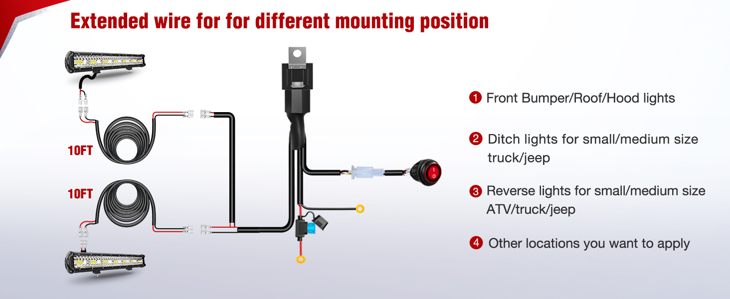 12 AWG Wiring Harness kit 10 Feet Extension cord led light bars extension wire