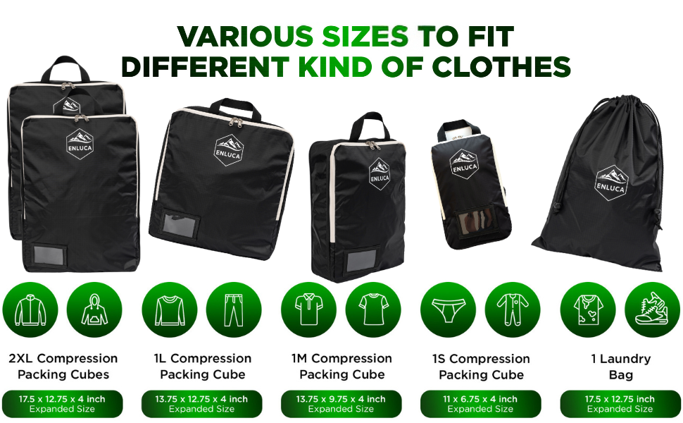ENLUCA Packing Cubes Compression, 6 Set Compression Travel