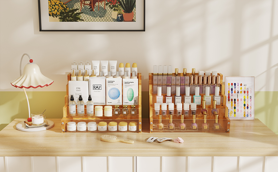 LUMAMU Bamboo Display Risers, 5 Tier Countertop Display