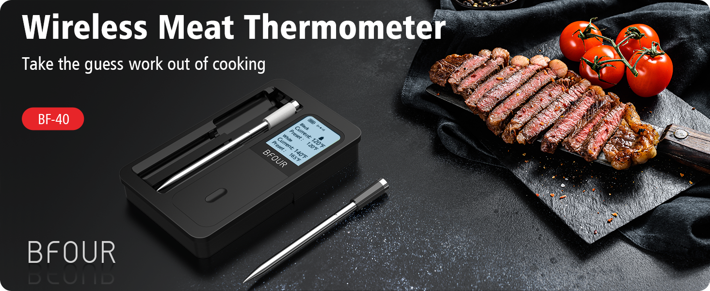 BFOUR True Wireless Meat Thermometer with 2 Meat Probes, 328FT Wireless