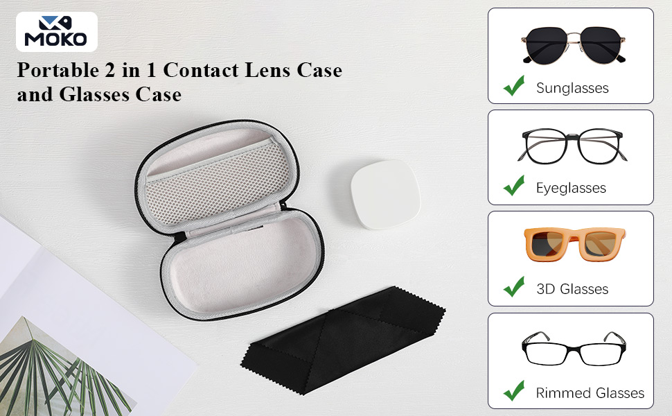 MoKo Portable 2 in 1 Contact Lens Case and Glasses Case