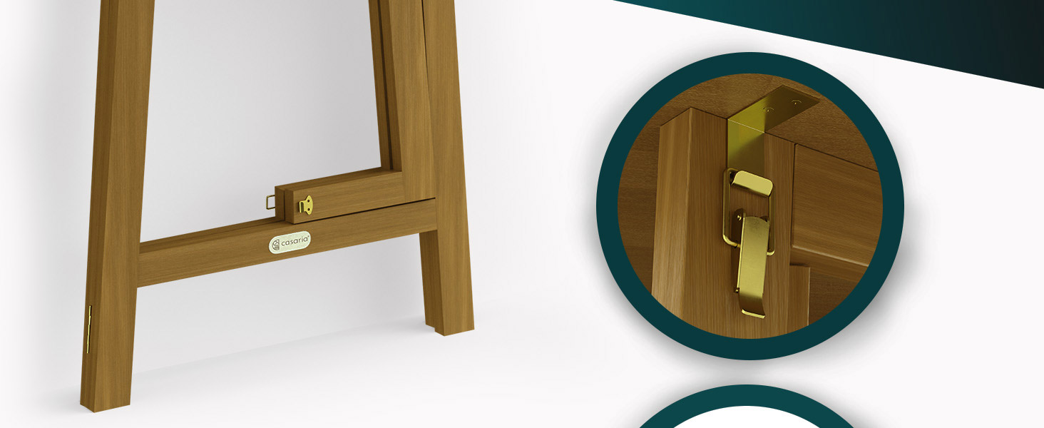 Pied de meuble en bois avec gros plan du support métallique, ce qui suggère un assemblage facile ou une caractéristique de réglage du meuble