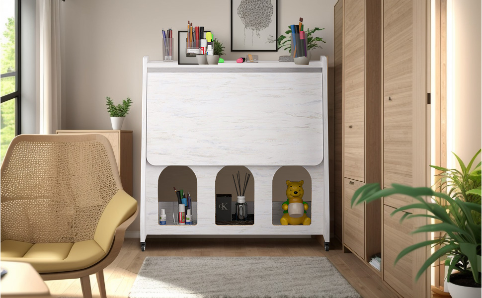 Pmnianhua Farmhouse Portable Desk on Wheels,Mobile