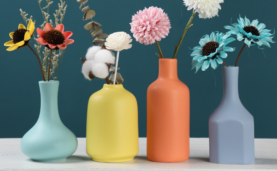 EWEIGEER Ceramic Colorful Flower Vase for Home Desk