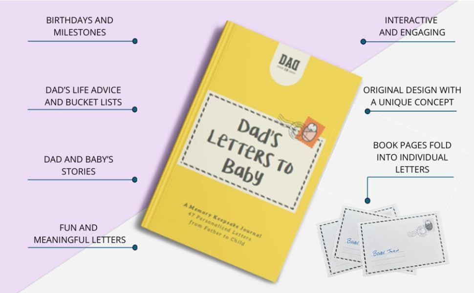 A photo of Dads letters to Baby with features: dad's advice, stories, milstones, and more