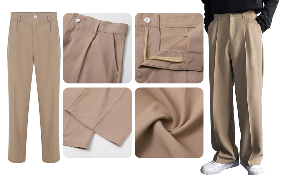 Mens Formal Suit Pants Loose Fit Straight Wide Leg