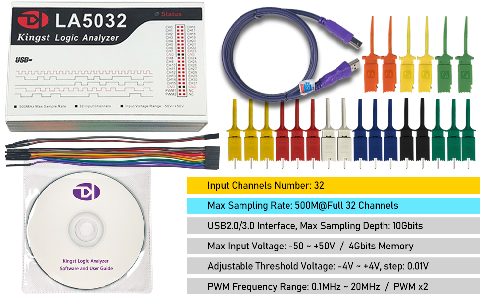 LA5032 USB Logic Analyzer 500M Max Sample Rate,32 Channels