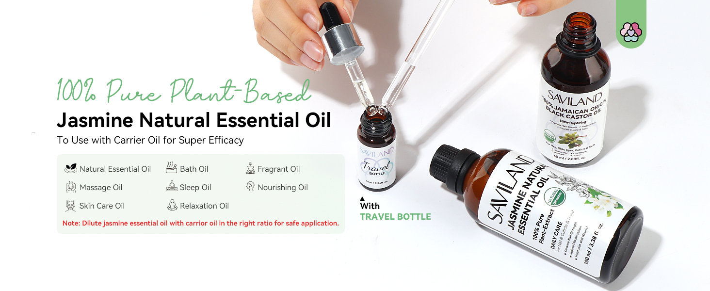Saviland Jasmine Essential Oil Ultra Repairing: 100% Natural Cuticle Oils Nail Strengthener & Growth for Damaged Skin Hand Oils Pure Plant-Based Jasmine Oils Organic Care Travel Bottle Pro SPA 15 Jasmine essential oil