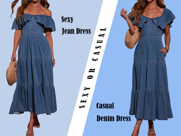 ワンピース Ruffled Shoulder Denim Midi Dress Womens Midi Denim Dress Sleeveless Tube Off Shoulder Ruffle