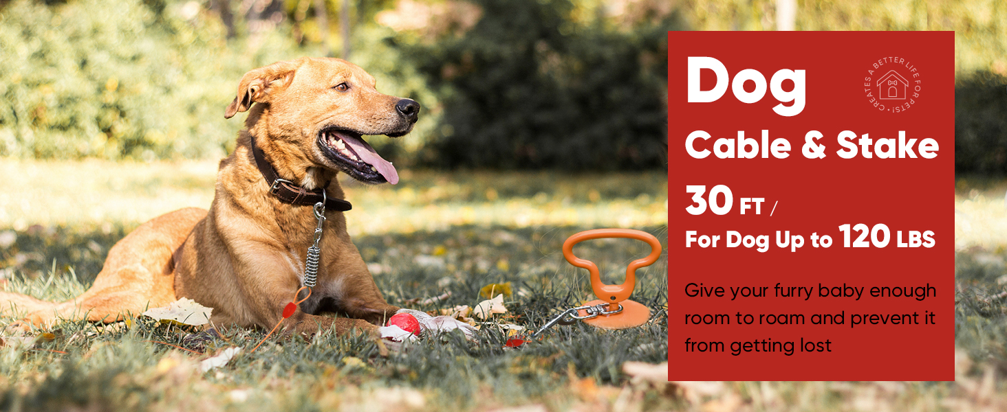 Petbobi Dog TieOut Cable and Stake 30ft Heavy Duty Cable