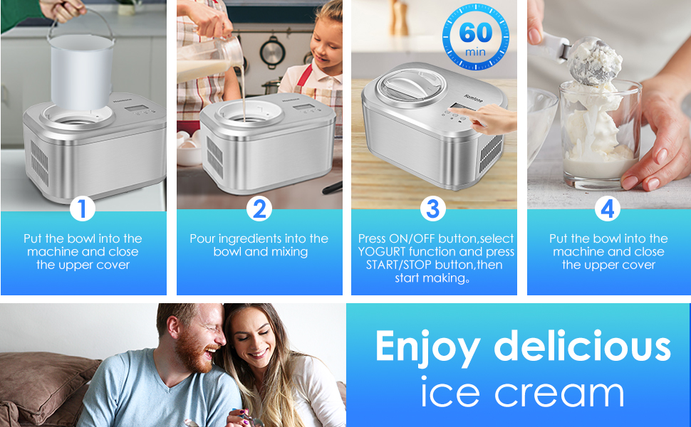 Homtone Ice Cream Maker 1 Quart, No preFreezing Automatic Ice Cream