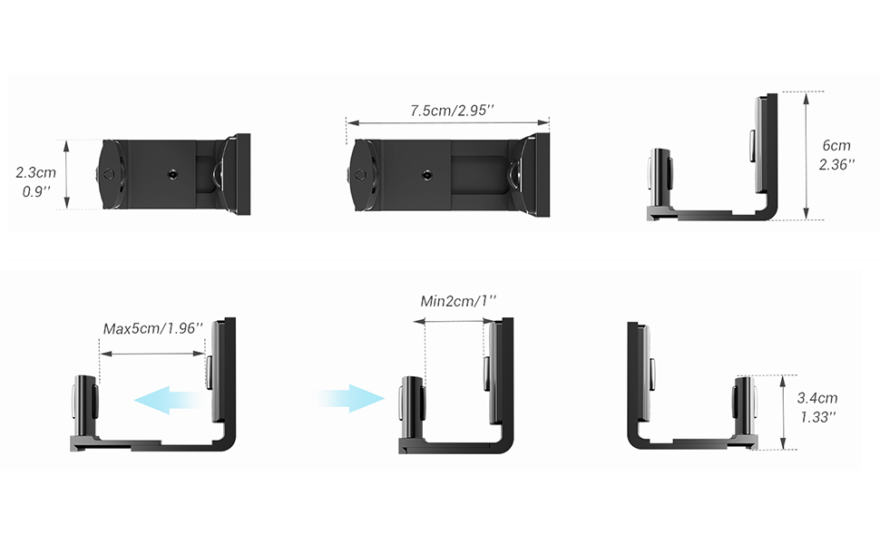 Technisches Diagramm, das mehrere Ansichten und Abmessungen eines Kanals- oder Halterungsbauteils zeigt, einschließlich Seiten-, Front- und detaillierter Maßangaben.