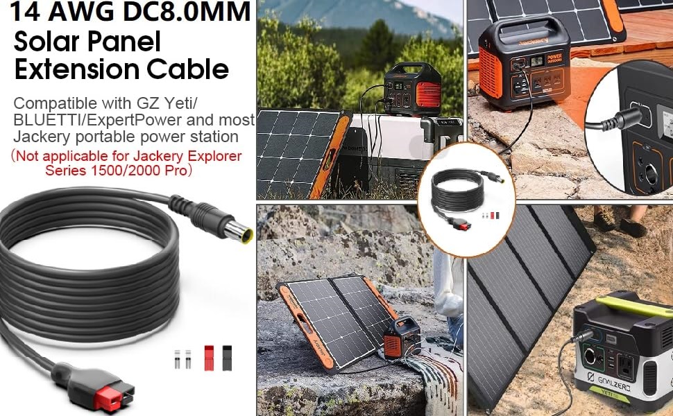 MJPOWER 20FT Jackery Solar Panel Extension Cable 14AWG