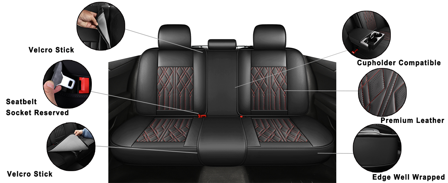 Huidasource Leather Back Row Seat Covers, Waterproof Rear