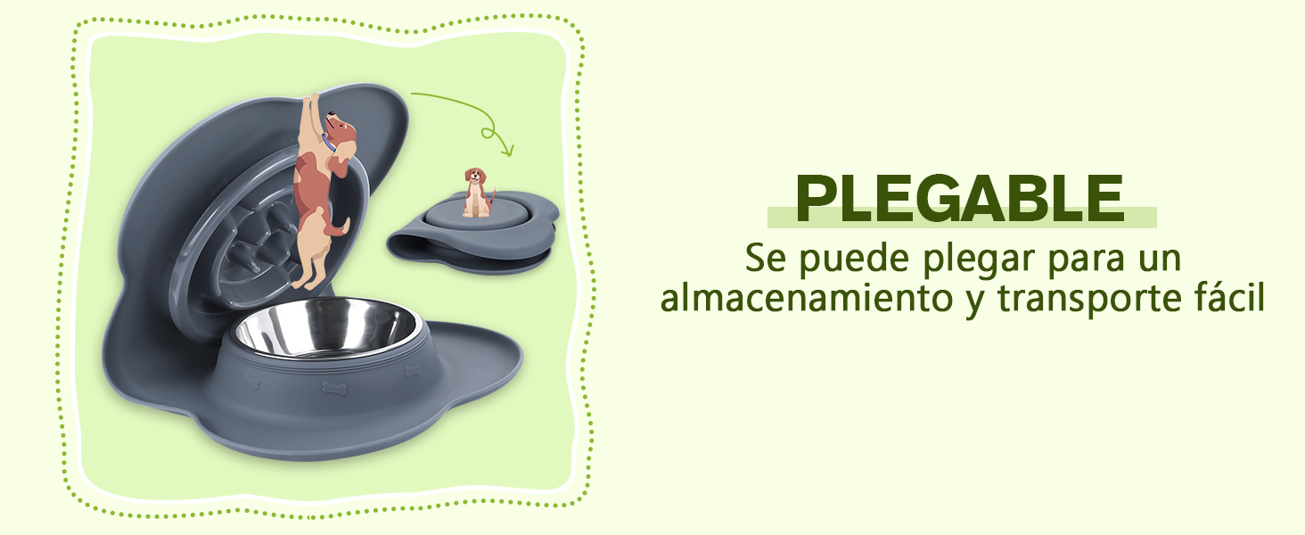 con base y tapa circulares oscuras, etiquetado como «plegable» (plegable) para facilitar su almacenamiento y transporte