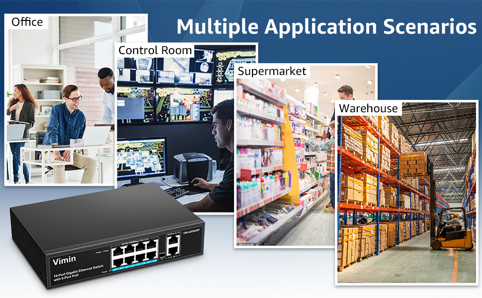 8 Port Gigabit PoE Switch Unmanaged with 2 Uplink Gigabit Ports, 120W
