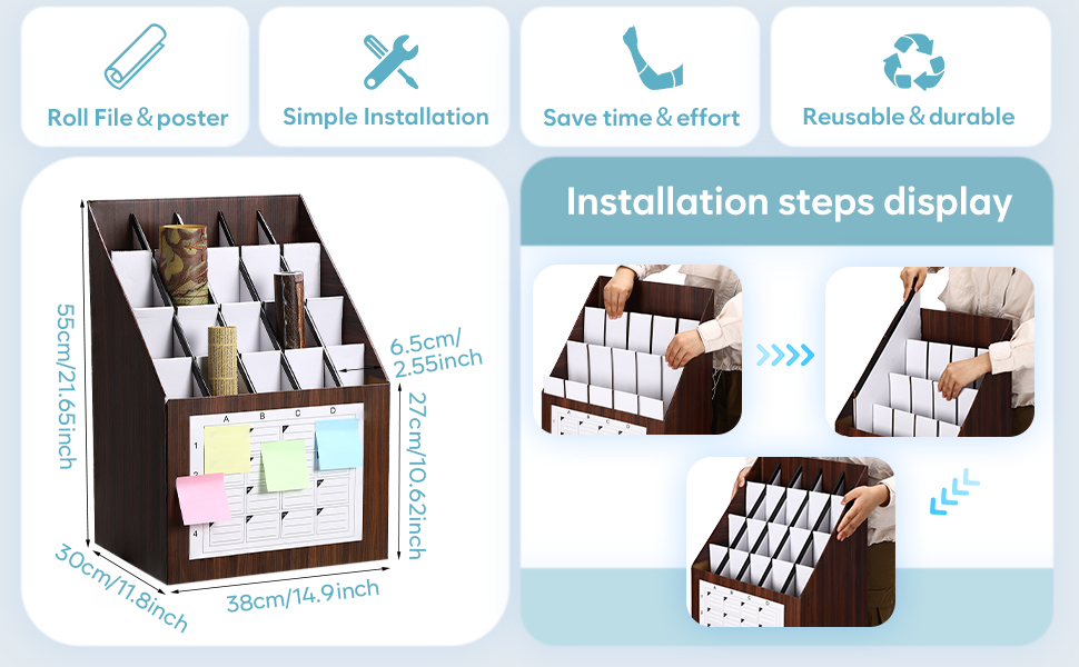 Lincia Roll File Storage Organizer with Sticky Notes