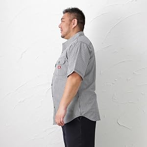 大きいサイズ✨ Dickies 3L ストライプワークシャツ 半袖シャツ Dickies ディッキーズ [大きいサイズ] ワークシャツ メンズ 半袖