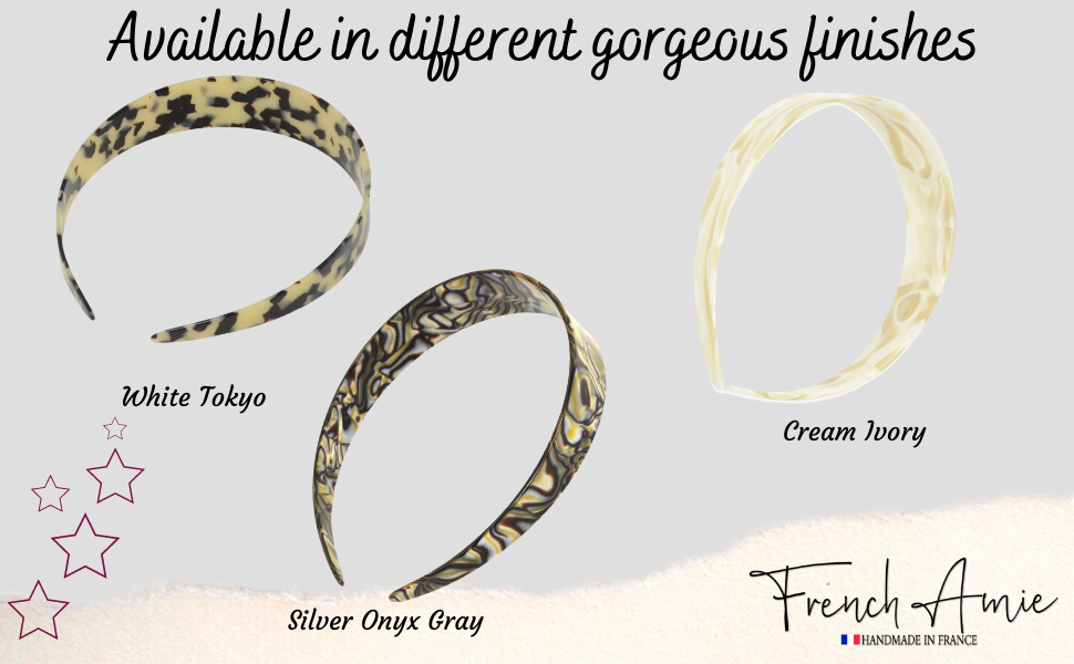 Handmade handband white tokyo cream ivory Silver Onyx Gray