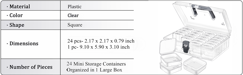 Jutieuo Small Plastic Bead Storage Organizers with Hinged Lid and Large Rectangle Organizing Boxes