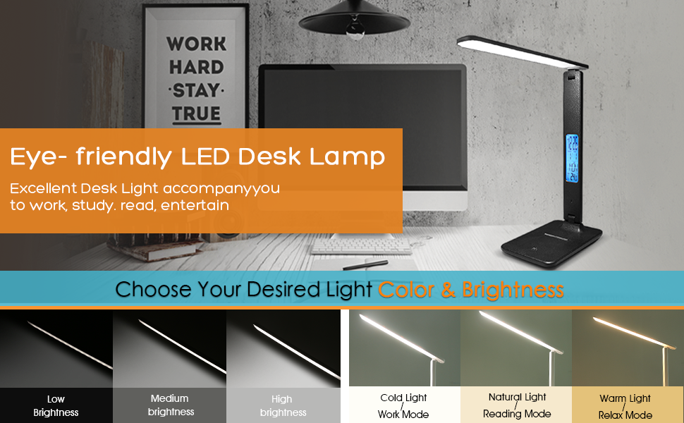 Desk Lamp LED Desk Light, Smart Features(Clock, Alarm, Date