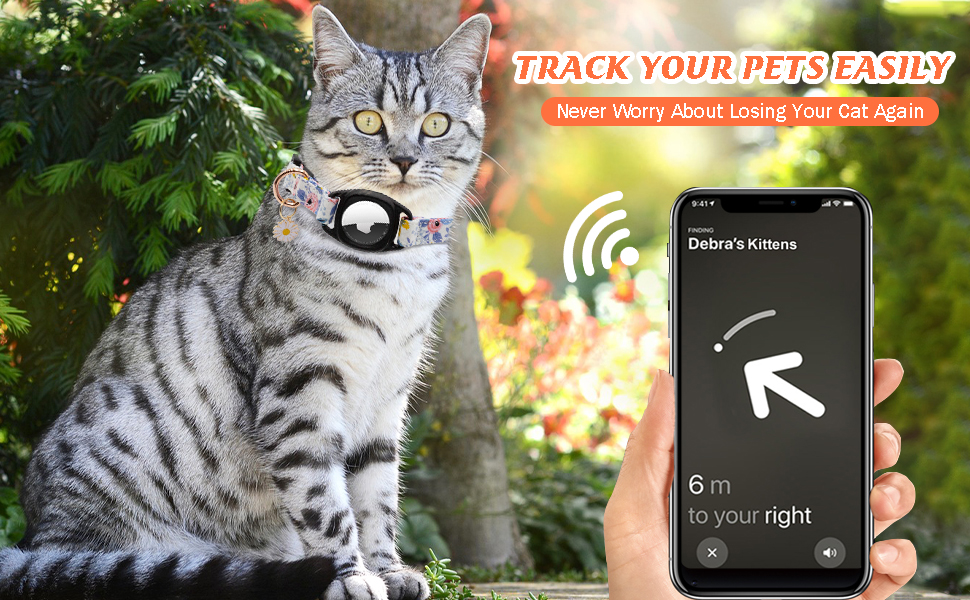 HSIGIO Airtag Cat Collar Integrated GPS Cat Collar with Apple Air Tag Holder and