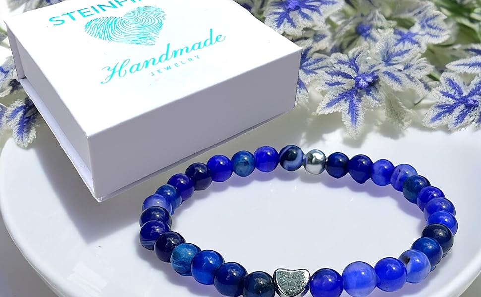 Steinfixx Armband Handmade Achat royal_blau Perlen_Armband Silber echt 925 Herz elegant Geschenk