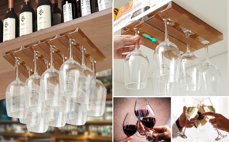 Vaisoeny Wine Glass Rack，4 Pack Wine Glass Holder Under