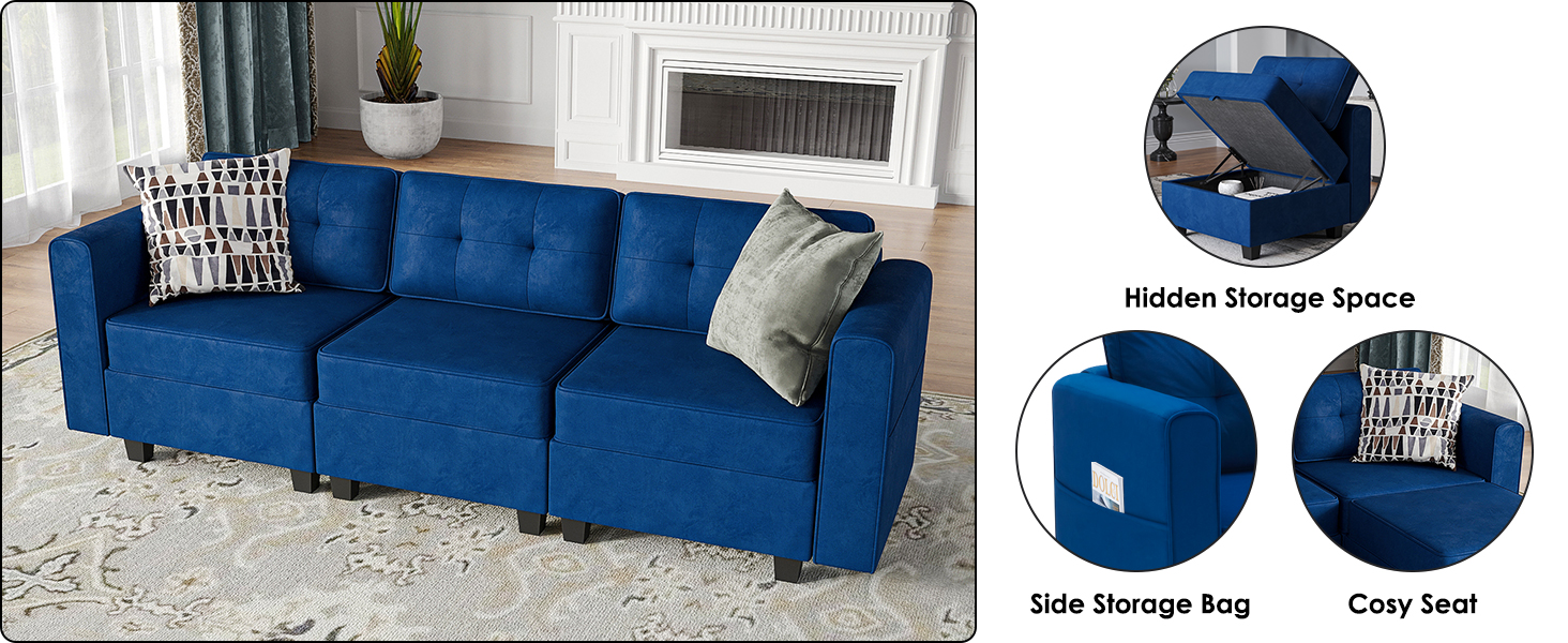 Soohow Sectional Sofa with Ottoman, Modern 3 Seater L