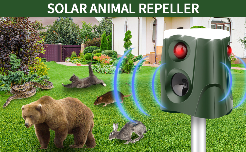 360° Solar Ultrasonic Animal Repellent, Cat Repellent Outdoor