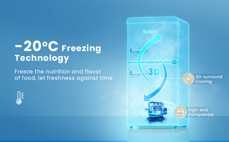 Bodare Retro Mini Fridge with Freezer 3.2 Cu.Ft Mini