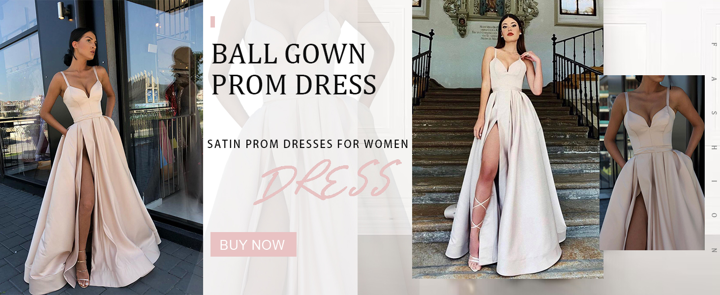 prom dresses for women ball gown 2023 2024 high slit ruched satin long formal dresses evening gowns
