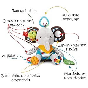 Setas apontando para as características do elefante.