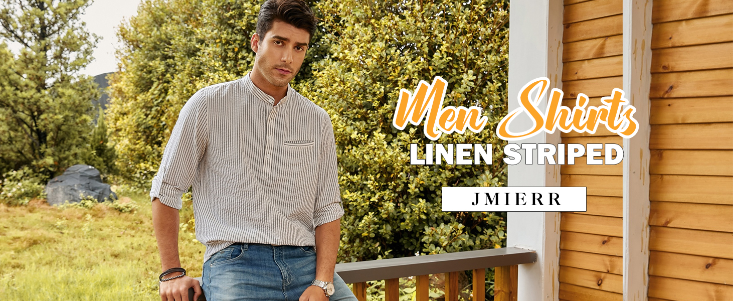 Men's Cotton Linen Texture Henley Shirt 