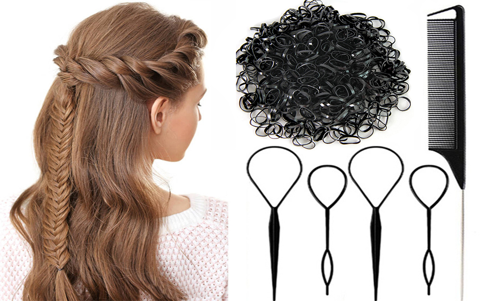 Elastic Rubber Hair Bands with Topsy Hair Tail Tools