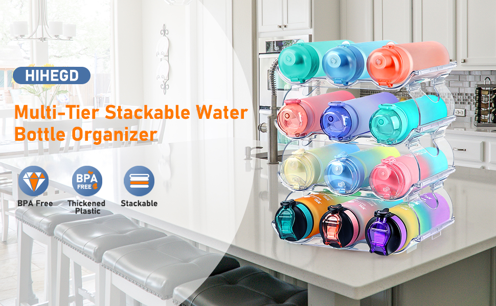 Water Bottle Organizer, 4 Packs Plastic Stackable Water