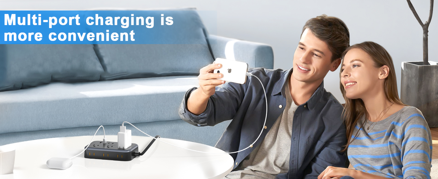 10 IN1 Long Extension Cord 25 Ft NTONPOWER Flat Plug Power