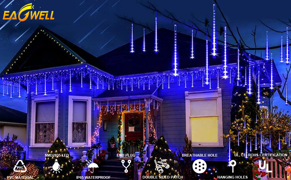 EAGWELL Blue Meteor Lights Outdoor, 20 inches 10 Tube 540 LED Christmas