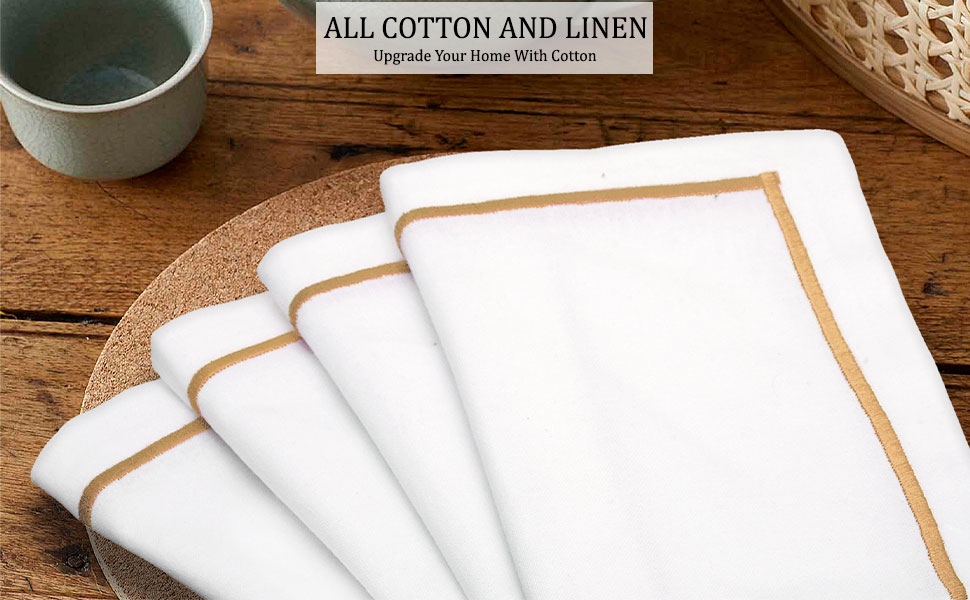 White and Gold Napkins Set of 4, 100 Cotton Gold Dinner Napkins Cloth Dinner